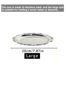 1pc Vintage Palace Style Stainless Steel Cake/Dessert Tray Plate Christmas Gift Back To School - Silver - View 13