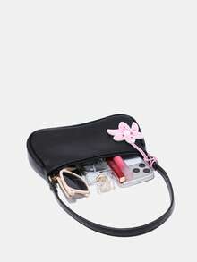 Novachic Minimalist Handmade Beaded Floral Decor Pendant, Summer Beach Vacation Style Women's Zipper Shoulder Bag, Underarm Bag, Hobo Bag, - Black - View 6