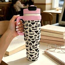 1PC 1000ML Halloween Bat Pumpkin, Creative Bat, Bat Pattern Stainless Steel Insulated Cup, Dual-Use Coffee Cup, Portable Straw Cup, Stylish , Suitable For Office/Home, Gift For Family/Friends, For Coffee/Milk/Tea - Multicolor - View 12