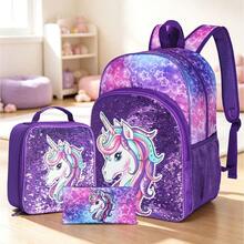Sequin Unicorn Backpack, 3pcs Mermaid Backpack Set, Best Back To School Gift, 16 Inch Student Shoulder Bag, Pencil Case - Multicolor - View 3