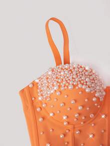 Fashion Vacation Style Handmade Pearl Best-Seller Versatile Fishbone Shaping Camisole Top For Women - Orange - View 7