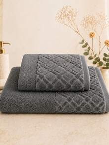 Diamond Pattern Jacquard Shawl Collar Bathrobe - S/M - L/XL - Made In Turkey - Dark Grey - View 2