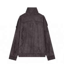 Women's Autumn/Winter Suede Utility Jacket, Metal Button Large Pocket Practical Outerwear Fall - Dark Grey - View 4