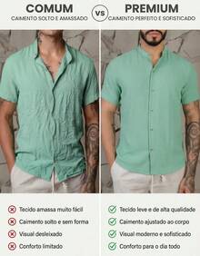 Men's Short Sleeve Shirt With Priest Collar, Premium Quality, Light And Fresh Fabric, Easy To Iron, Summer , End Of Year And Beach - 青檸色 - 查看 6