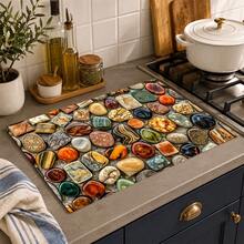 1pc Colorful Gemstone Pebble Print Diatom Mud Kitchen Drain Mat, Absorbent Quick-Dry Non-Slip Coffee Machine Mat, Suitable For Kitchen Countertop, Dish Rack, Dining Table And Coffee Bar Decor - Multicolor - View 4