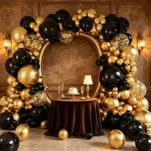 Black Metallic Gold Balloon Arch Set 114 Counts Latex Balloons For Wedding Birthday Anniversary Graduation Indoor Outdoor Scene Layout - Multicolor - View 4