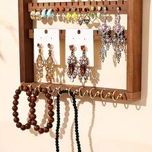 Multifunctional Wooden Wall-Mounted Rack, Jewelry Earring Necklace Storage Display Organizer, Entryway Key Holder Solid Wood Hanging Shelf, No Drilling Required, Farmhouse Rustic Wall Decor For Bedroom Closet Hallway Christmas Gift For Home - Multicolor - View 8