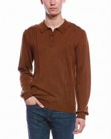 Bruno Magli Cable Front Merino Wool Polo Sweater - 彩色 - 查看 4