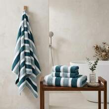 3/1pc 13.8*13.8in/16.5*27.6in/27.6in/27.6x55in Gradient Striped Coral Fleece Towel, Ultra Fluffy Thickened High Absorbent Quick Dry Face Towel, Hotel Spa Daily Shower Fitness Beach Travel Minimalist Modern Striped Bath Towel - Blue and White - View 4