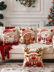 4Pcs Christmas Themed Throw Pillow Covers 45x45cm Christmas Theme Patterns Of Santa Claus, Gingerbread Man, Snowman, Red-Nosed Reindeer Ideal For Christmas Home Sofa Living Room Decor(Pillow Inserts Not Included) - Multicolor - View 3