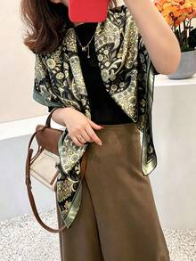 1 pieza Pañuelo cuadrado con estampado paisley para mujer, tacto suave y delicado similar a la seda, chal versátil para uso diario & viajes de vacaciones, 43 pulgadas - Verde - Ver 9