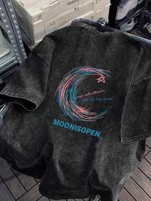 [24h Versand aus DE/FR/ES] 100% Schwarz Gewaschenes Kurzarm-T-Shirt für Herren, Retro-Casual-Sommerstil mit Distressed-Print-Muster, Cool und Modern, Lässiges Oberteil, perfektes Geschenk - A - Übersicht 6