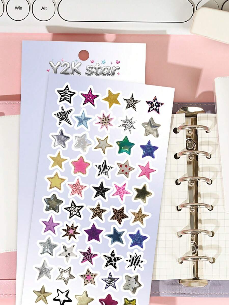 Y2K Star Vinyl Sticker Sheet, Aesthetic Leopard Zebra Print Colorful Mini Star Stickers, Cute Small Star Decals For Journal Planner Water Bottle Laptop Phone Case Scrapbook Decor - Y2K Star - View 1