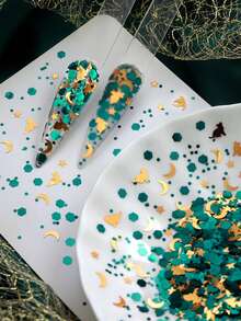 5g Shiny Star Moon Mix Cat Sequins Nail Art Decorations Emerald Green Hexagon Glitter Gel Polish Manicure Accessories Vintage Press On Nails - Multicolor - View 5