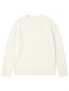 Minimalist Fashion Cable Knit Sweater Top For Women White Fall - White - View 5