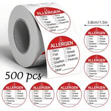 1/2 Volumes [500 Pieces Per Volume] Allergen Warning Labels, Large 3.8cm Round, Food Rotation Stickers, Suitable For Grocery Store Food DIY Packaging, PVC Sticker Seals Scrapbook Supplies Scrapbooking - Multicolor - View 1