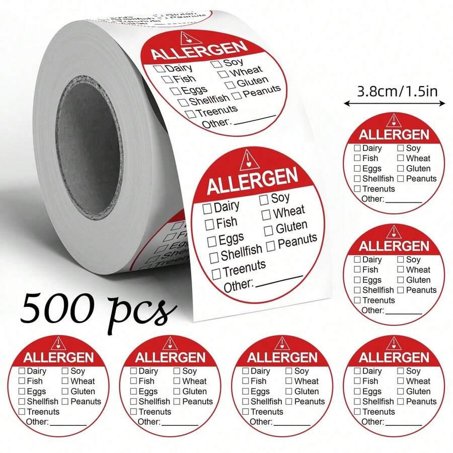 1/2 Volumes [500 Pieces Per Volume] Allergen Warning Labels, Large 3.8cm Round, Food Rotation Stickers, Suitable For Grocery Store Food DIY Packaging, PVC Sticker Seals Scrapbook Supplies Scrapbooking - Multicolor - View 1