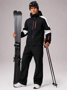 CZRLHYT Men's Hooded Zip-Up Jacket, Two-Tone Color Block Design, Zipper Pocket On Chest, Streetwear Outdoor Sports Jacket - Black and White - View 6