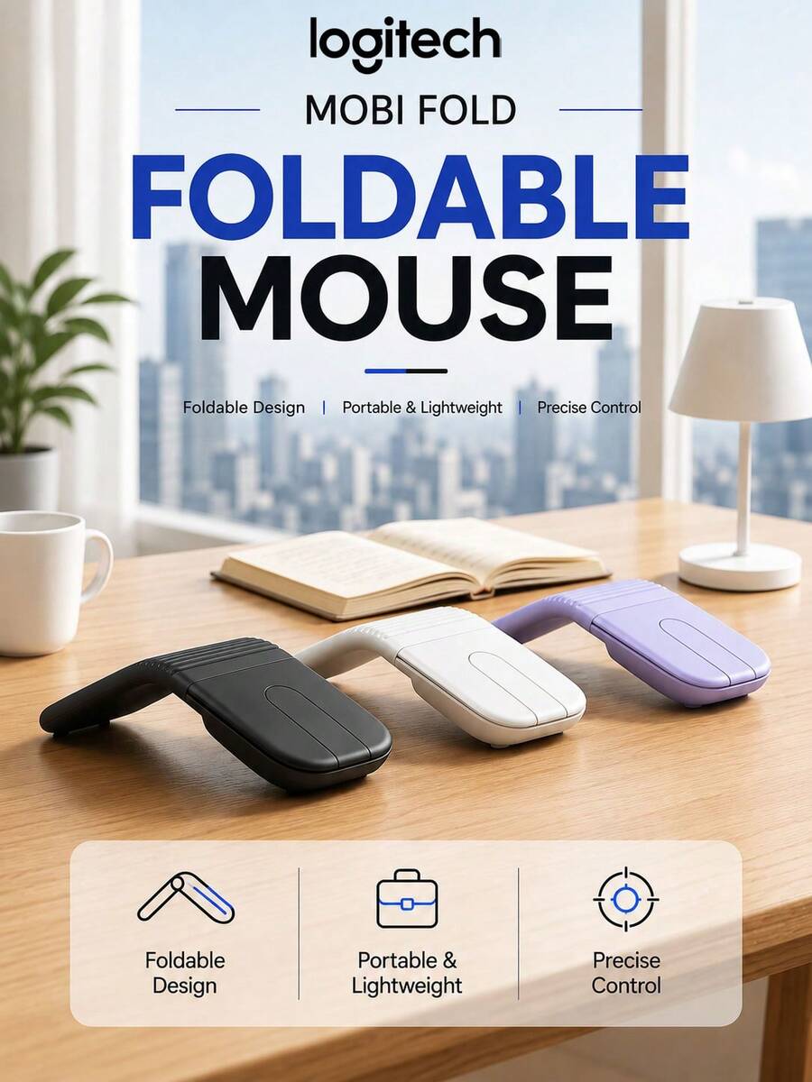 Logitech MOBI FOLD Wireless Bluetooth Mouse, Foldable And Portable, Silent Design, Up To 4000 DPI, Long Battery Life, Compatible With Laptops, Tablets, Computers, And Smartphones - View 1