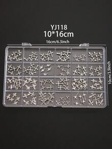 24pcs/Box Punk Gothic Style Silver 3D Multi-Style Rhinestone Cross Metal Nail Art Charms DIY Wearable Nail Decoration Accessories - Multicolor - View 13
