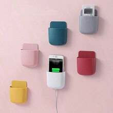 2pcs Remote Control Holder, Wall-Mounted Phone Stand And Storage Rack, Bedroom Self-Adhesive Storage Box, Plastic Charging Holder And Remote Control Rack, Air Conditioner Remote Control Wall-Mounted Storage Box, Silicone Wall-Mounted Remote Control Organizer - Multicolor - View 3