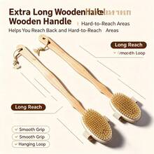 Solid Wood Long Handle Boar Bristle Bath Brush Body Dry Brush Boar Bristle Shower Brush Body Scrub Brush Leg Exfoliating Brush - Multicolor - View 5