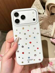 BlingBling Colorful Diamond Wave Polka Dot Phone Case, Compatible With IPhone 17 Pro Max 17 Pro 17 16 Pro Max 16 Pro 16 15 Pro Max 15 Pro 14 Pro Max 14 Pro 13, Minimalist Shockproof Protective Back Cover - White - View 3