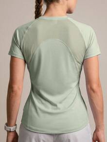 Soyun's New Women's Mesh Loose Short Sleeves, V-Neck, Mermaid Line, Outlining Curves Sports Summer - Green - View 3