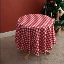 1pc, Polyester Tablecloth, Gingham Checked , Plaid Material Red And White Buffalo Check - 52 Inches Wide - Red and White Checkered - View 6