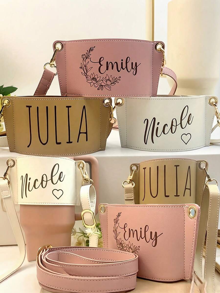 Customized Water Bottle Storage Bag With Shoulder Strap, Suitable For 40/30oz, Personalized Name Customization, Adjustable And Portable, Ideal For Hiking And Camping