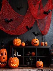 13 pièces/12 pièces Ensemble de décoration Halloween en tissu taché de sang et chauve-souris, comprend de la gaze d'horreur atmosphérique et des autocollants de chauve-souris 3D, convient pour la cour, le porche, la décoration de la maison, la fête d'Halloween, la maison hantée et le bar - Taille unique - Voir 5