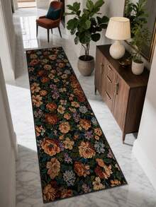 1 pièce Tapis long à motif floral, tapis moelleux de grande taille, convient pour le salon, la chambre, le couloir et autres endroits, motif imprimé, doux et confortable, respectueux de la peau et absorbant, facile à nettoyer, convient également pour la décoration de la cuisine, matériau en faux cachemire, résistant aux taches, convient pour l'entrée intérieure/extérieure, la chambre et autres décorations de la maison, plusieurs couleurs disponibles, convient également pour la buanderie de la maison, lavable en machine - Multicolore - Voir 1