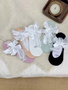 1/5 Pairs Sweet Ballerina Style Lace Trim Bow Tie Silk Blend Boat Socks, Spring/Summer New Arrival - Multicolor - View 9