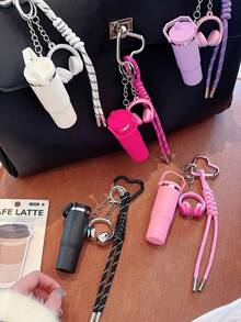 [Original Handmade] High-Value Mini Water Bottle Keychain, Braided Rope Keychain/Wrist Accessory, 3D Earphone Accessory, Car Key Anti-Loss Chain, Exquisite Earphone Decoration For Girls - Multicolor - View 3