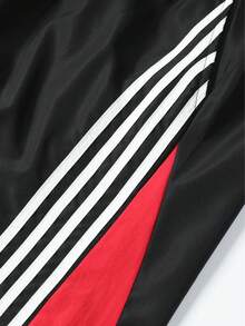 Men's Drawstring Waist Colorful Patchwork Side Stripe Wide Leg Sweatpants, Loose Street Casual Sports Long Pants - Black - View 9