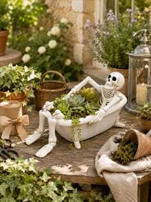 1pc Creative Halloween Skeleton Bathtub Planter,Outdoor Succulent Plant Pot, Gothic Garden Plant Pot,Funny Skull Head Patio Planter, Small Cactus Pot,Halloween Yard Decor,Garden Lover Gift,Home Decor Accents,Outdoor Decorative Ornaments - Multicolor - View 9