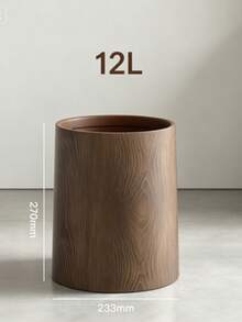 Faux Wood Grain Flip Lid Trash Can, Cylindrical With Lid Waste Bin, Home Decor - Multicolor - View 6