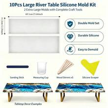 10件組 24英吋大號長方形樹脂鑄模，2套特大平底模具附量杯、攪拌棒與刮板，適用皂、石膏、水泥DIY海洋河流桌面裝飾，完美聖誕與喬遷手作禮物 - 10件套 - 查看 4