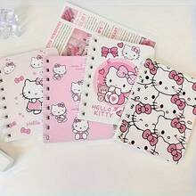 SANRIO Hello Kitty Pink Heart A7 Spiral Notebook, Random Pattern, (4pcs/Set) With Cute Cartoon Pattern And Bow Decoration, Thick Lined Paper Inside, Durable Hardcover Design, Suitable For Study, Office Or Journaling. Randomly Delivered In Different Colors And Styles, Fun Design, Spiral Binding. - A - View 5