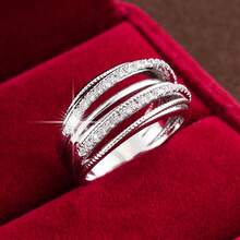 1 chiếc nhẫn nữ bản rộng thiết kế đường nét tối giản đính đá Cubic Zirconia - bạc + trắng - Xem 10