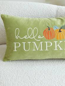 1件感恩節綠色字母「Hello Pumpkin」南瓜刺繡枕套，19.6*11.8英吋，適合室內裝飾，豐收節裝飾枕套，不含枕芯 - 綠色 - 查看 5
