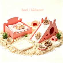 2/1/3pcs Pink Hamster Bedding & House Combination Set, PVC Material, Assemble/Disassemble, Hamster Cage Decor Set, Universal Cage Interior Decoration, All Seasons, Rainbow Bridge/Cooling Bed/Seesaw/Small House Multiple Combination Set - A - View 3