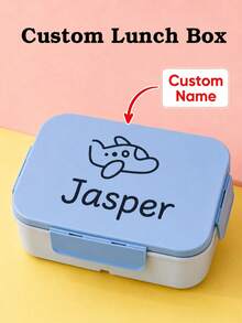 1pc Customized Name Bento Box 3-Compartment Lunch Box With Fork And Spoon Leak-Proof Back To School Children Teenager Student Birthday Gift - Multi-color Style 2 - View 9