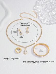 Juego de Joyas de Lujo Ligero con Strass de 5 Piezas: Collar, Pendientes, Pulsera y Anillo con Diseño de Lágrima, Adecuado para el Uso Diario de la Mujer, Bodas, Fiestas, Accesorios Elegantes, Modernos y Versátiles de Alta Gama - Multicolor - Ver 5