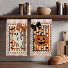 2PCS Kitchen Towels Orange & White Plaid Stamp Little Ghost Pumpkin Design Print 40*60cm Autumn Theme Rectangular Microfiber Kitchen Towels, Dish Cloths, Tablecloths, Hand Towels, Kitchen Decor, Home Decor, Housewarming Gift For Neighbors, Perfect For Kitchen & Bathroom Use, Suitable For Housewives And Family Gatherings, High Cost-Performance, Household Essential - Orange - View 6