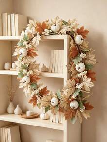 1pc- Beige Fall Maple Leaves Garland, Artificial Maple Leaf Autumn Garland Hanging Fall Vines Fall Decor, Halloween Artificial Plants, Artificial Maple Leaves, Outdoor Artificial Flowers, White Holiday Hanging Wreath, Seasonal Maple Leaf Vine Decoration, Living Room, Office, Table, Halloween Decoration Room Decoration, Thanksgiving Decoration Party Fireplace Dinner Decoration, Wedding, Home Decor, Table Decor, Front Door Decor, Indoor And Outdoor Decoration - Multicolor - View 5