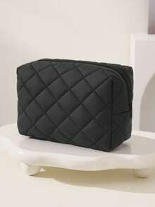 Quilted Octagonal Cosmetic Bag, Casual Handbag With Cute Floral Pattern Zipper Closure, Can Be Used As Skincare Bag, Toiletry Bag Or Travel Organizer; Warm Down Texture, Fashionable And Practical, Suitable For Back To School Season And Various Travel Occasions - Multicolor - View 14
