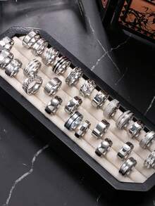 5/8/10/20pcs Men's Titanium Steel Stainless Steel Ring Set, Multiple Styles Casual Minimalist Cool Finger Rings, Unisex Stackable, Random Shipment - Silver - View 3