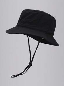 Men Solid Drawstring Decor Bucket Hat For Daily Life And Outdoor Casual Men's Sun Hat Summer Hat, Suitable For Summer Outdoor Activities Such As Hiking And Fishing - Black - View 6