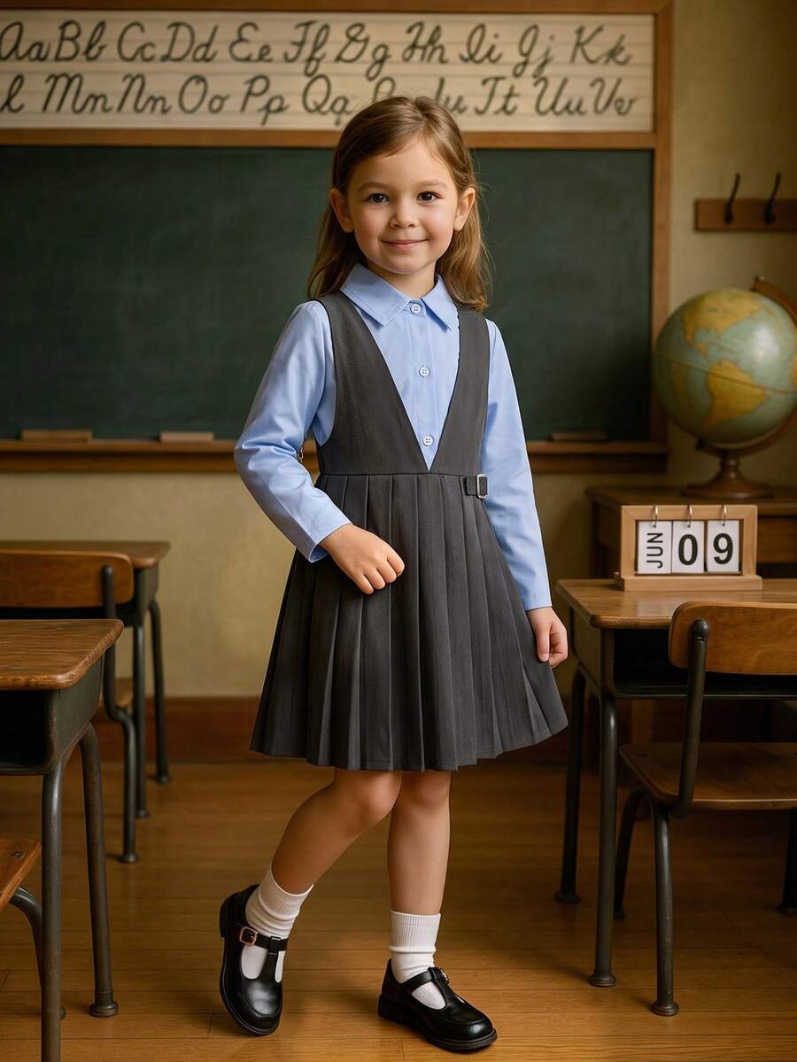 青少年女孩學院風 2 件套連帽衛衣與百褶裙套裝 - 休閒秋季穿著
